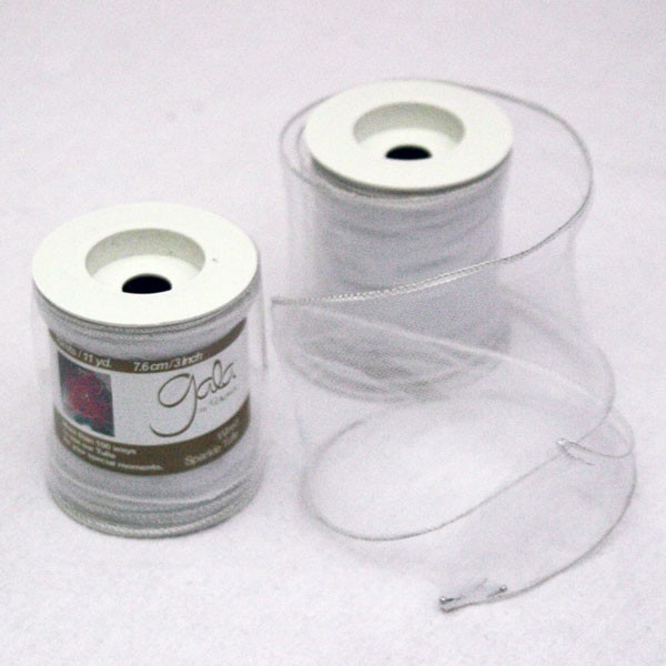 T5SP Sparkling Tulle Ribbon with wire, snow