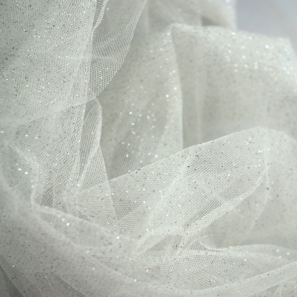Tulle Remnant No. 1643 (Sparkling Tulle Glitter Space, ivory-silver)