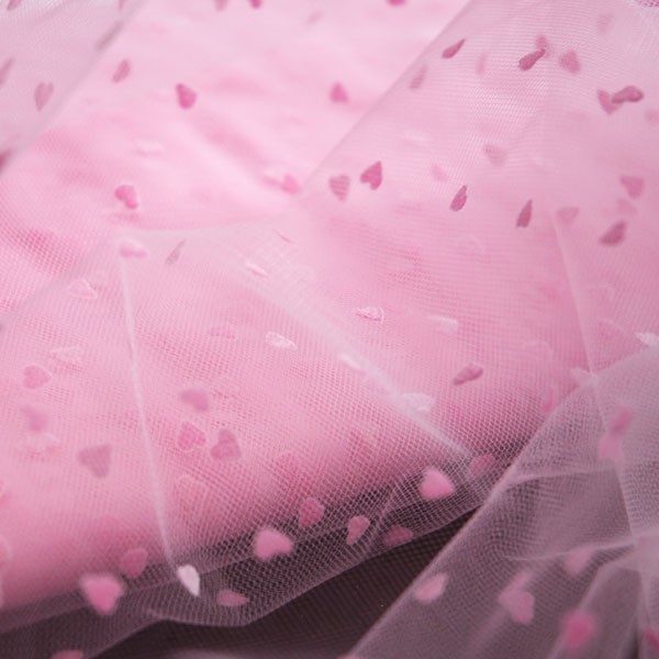 Tulle Remnant No. 1596 (Tulle Flocked Hearts, rose-rose)