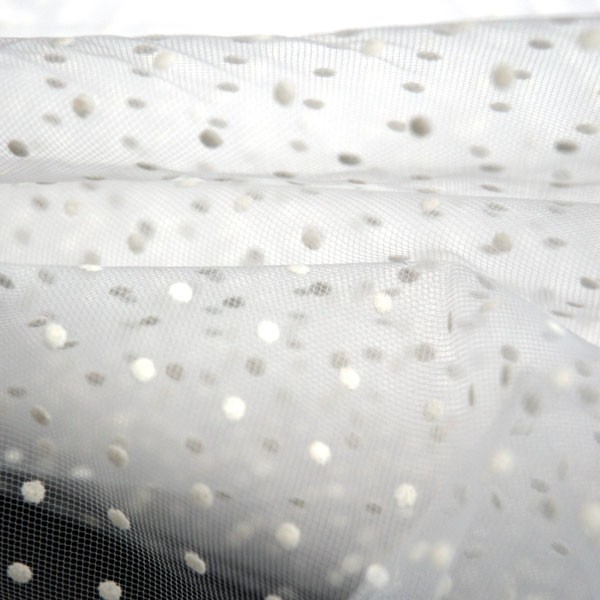 Tulle Remnant No. 1624 (Tulle Flocked Dots, snow-snow)