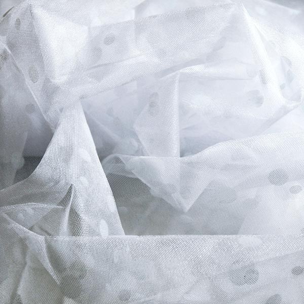 Tulle Remnant No. 981 (Flocked Tulle Big Dots, snow-snow)